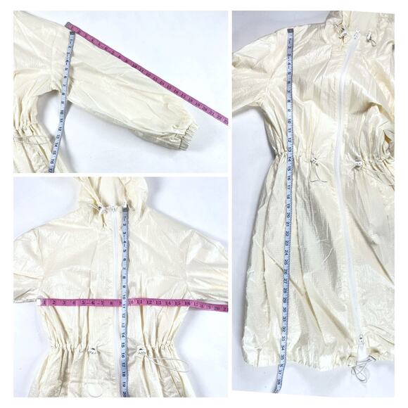 Future Collective Cream Hooded Windbreaker Mid Length Trench Raincoat Sz XXS - Picture 4 of 7